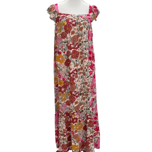 1X Fall Maxi Dress Plus Size Long Sienna Sunset Boho Dress Fall Cottage Floral - Picture 7 of 16